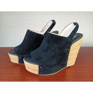 Rosegold Lars Suede Wedge Espadrilles Size 38 (US 7) Black Natural 5.25" Heel